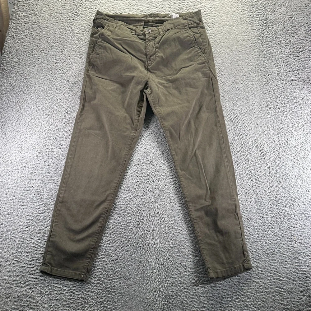 Zara Pant Mens 33x28 Green Cotton Chino Straight Business Career Preppy Stretch